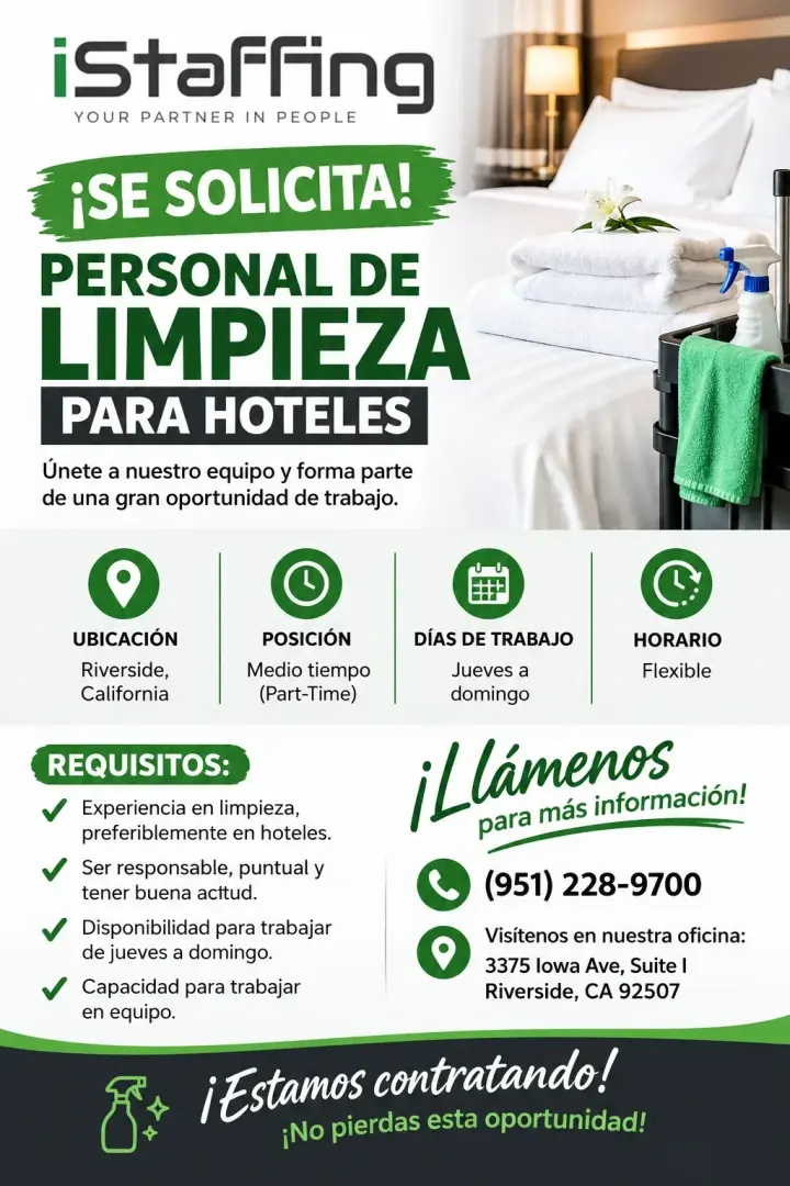 ISTAFFING ESTA CONTRATANDO PERSONAL PARA LIMPIEZA