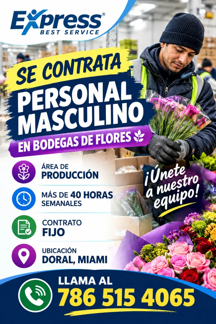 Se Contrata Personal Masculino para Bodegas de Flores