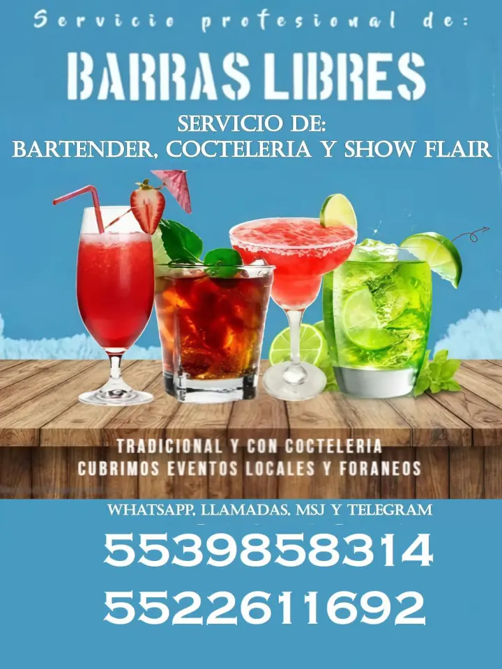 Bartender y barras libres para eventos locales y foráneos.