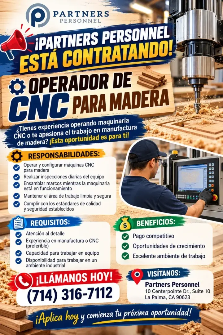 Ocupamos Operadores de CNC para Madera