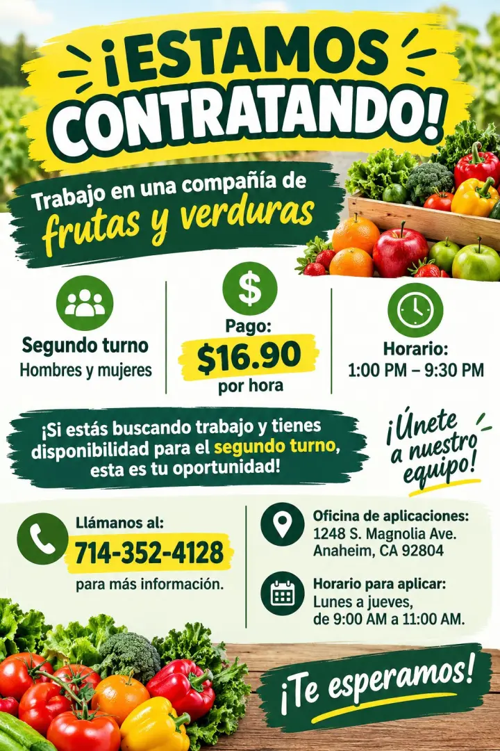 Trabajo en una compañía de frutas y verduras / 2ndo turno | Hombres y mujeres