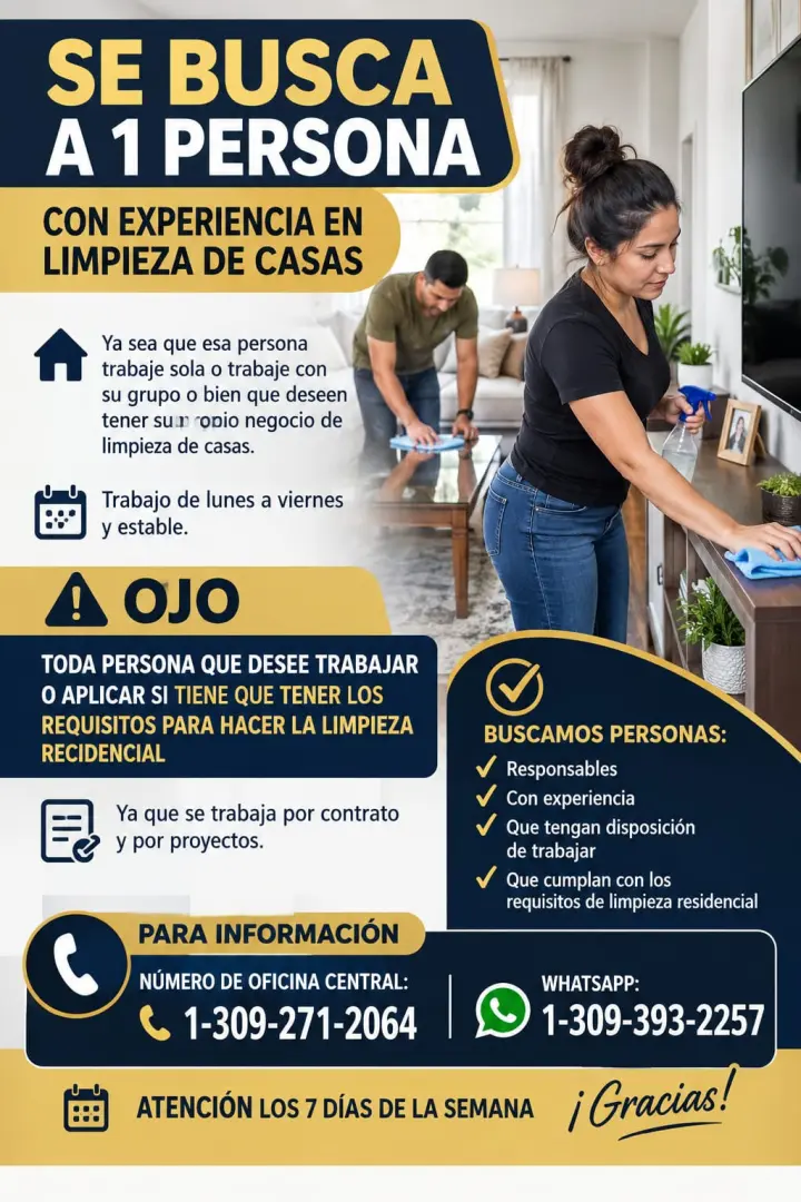 BUSCO 1 PERSONA CON EXPERIENCIA EN LIMPIEZA