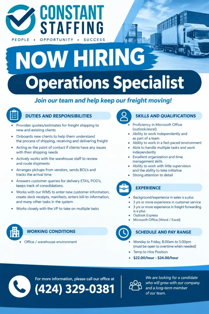 📢 NOW HIRING: OPERATIONS SPECIALIST!