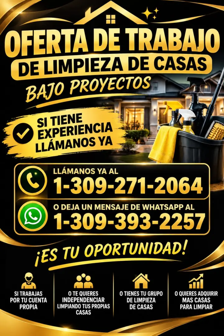 TRABAJO ACTIVO DE LIMPIEZA DE CASAS PARA PERSONAS CON MINIMA EXPERIENCIA