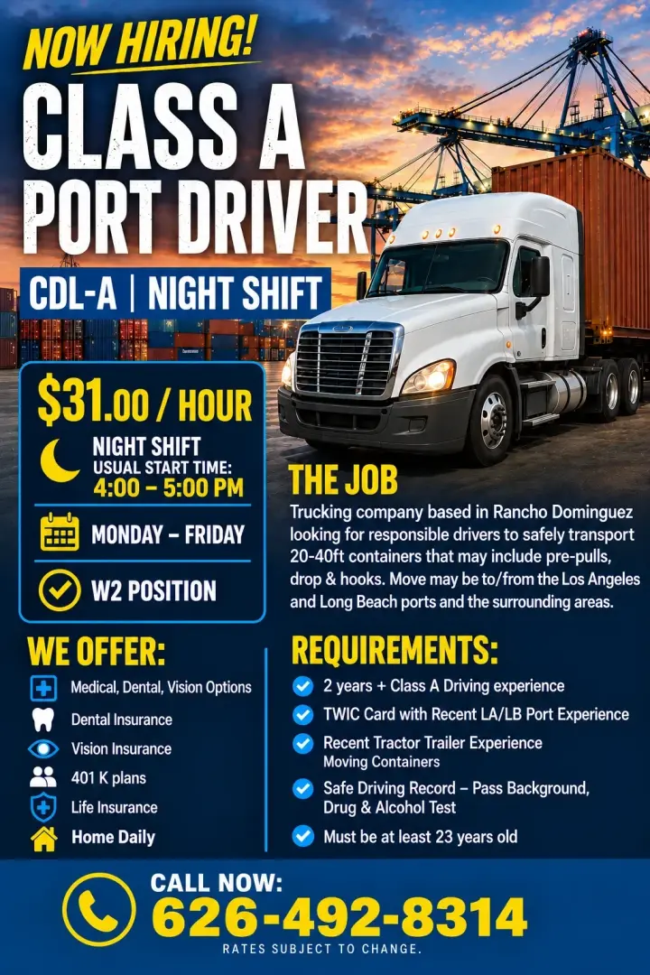 Posición de Conductor de Puerto Clase A - Turno Nocturno Disponible