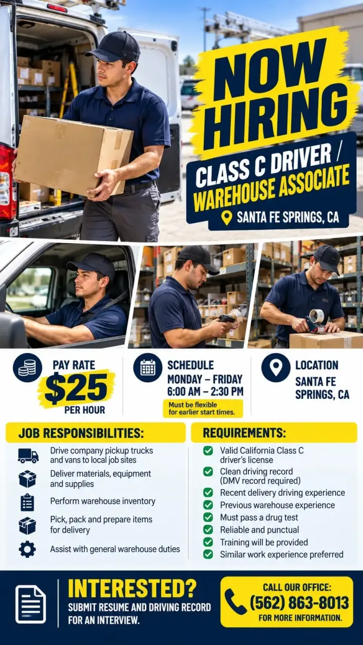 Warehouse - Class C delivery driver
