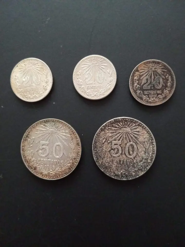 Lote de 5 monedas antiguas de México plata .720