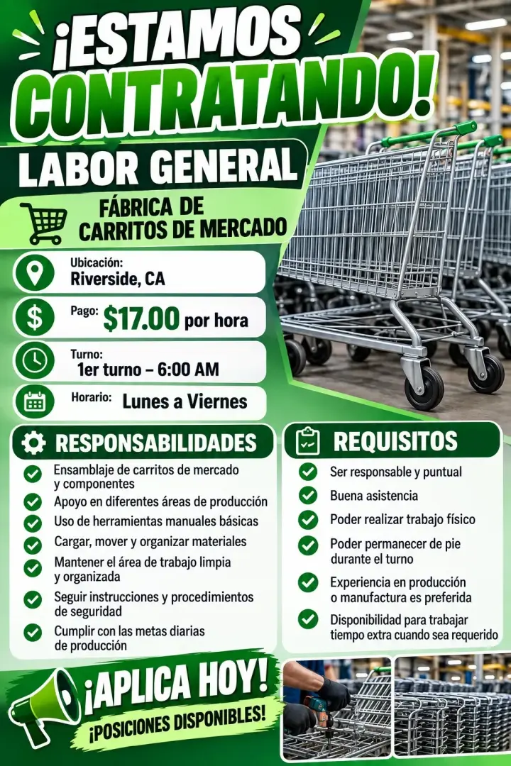 Estamos contratando labor general!