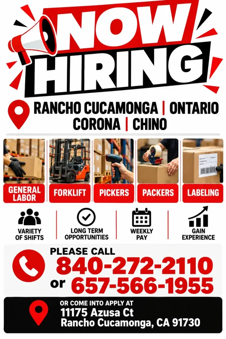 ESTAMOS CONTRATANDO- Rancho Cucamonga | Ontario | Corona | Chino