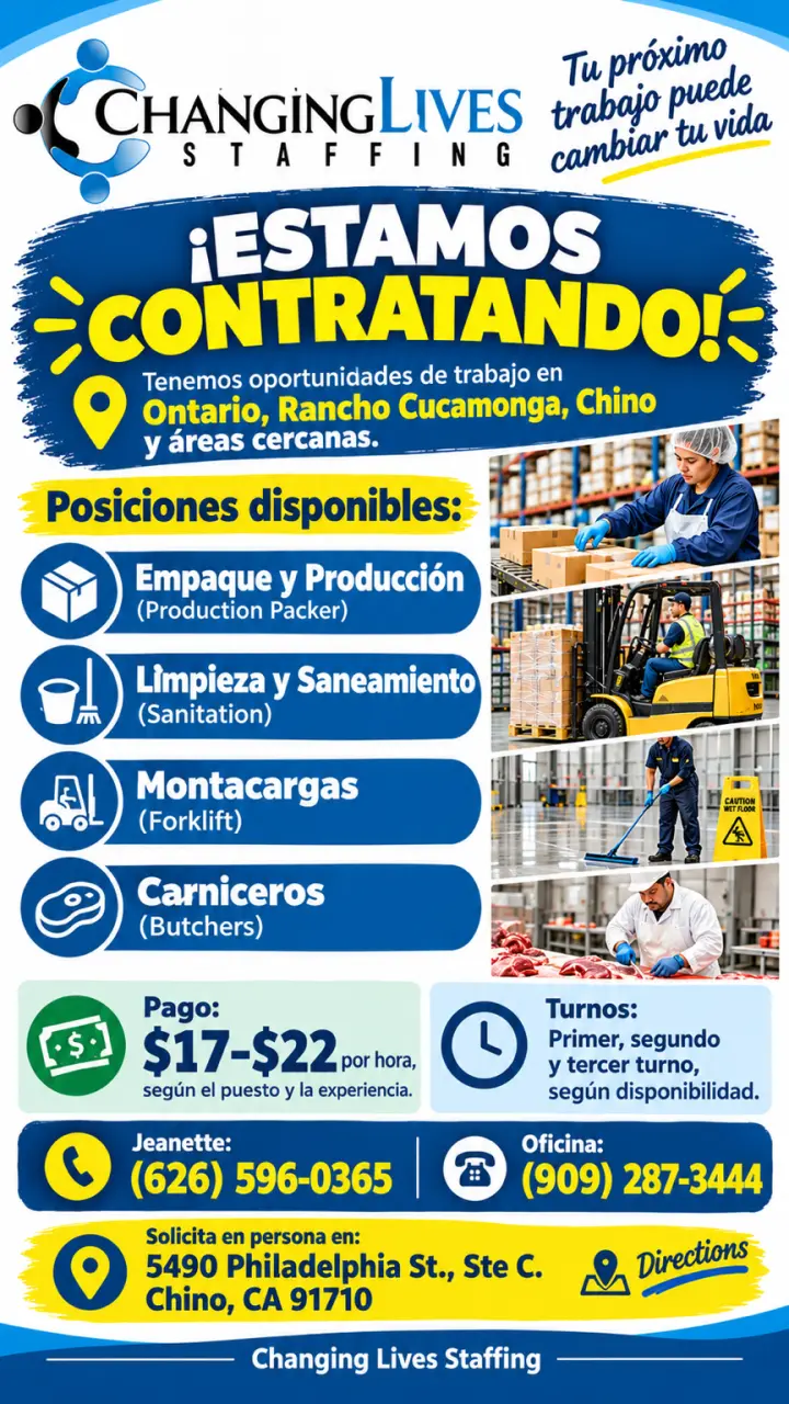 ¡Estamos Contratando! $17–$22/hora