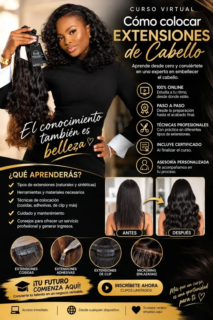 Venta de cursos digital de extensiones de cabello