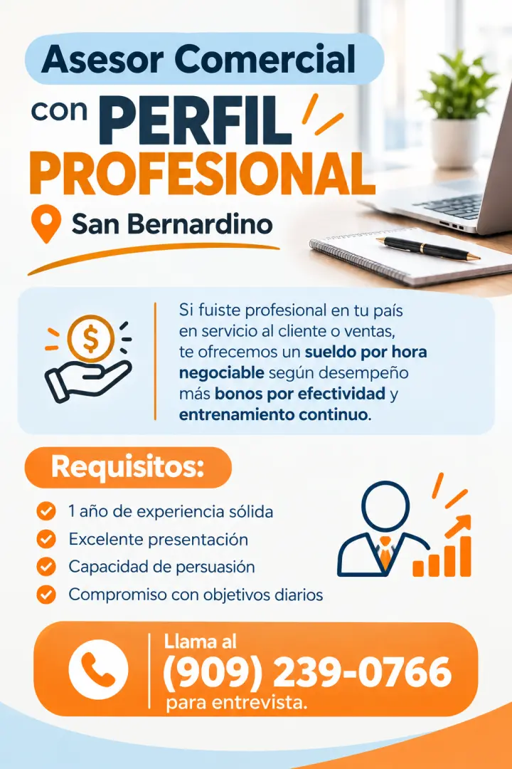 Asesor Comercial con Perfil Profesional – San Bernardino