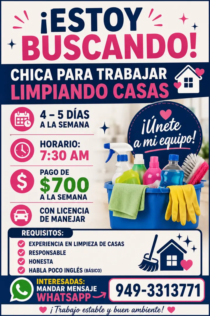 Oportunidad de Trabajo en Limpieza de Casas