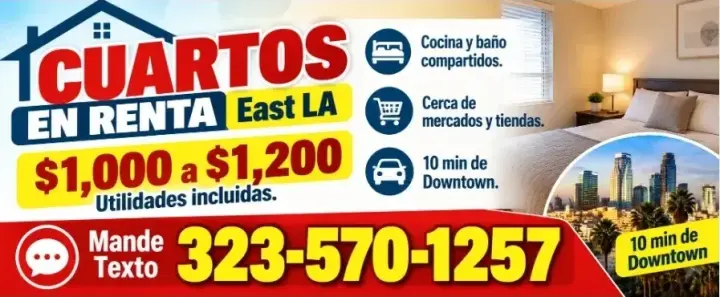 CUARTOS EN RENTA con 📌Utilidades incluidas. en📍 East LA