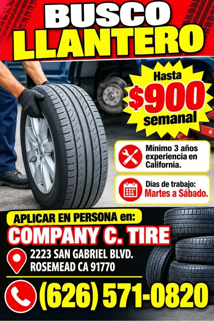 BUSCO LLANTERO Hasta $900/semanal