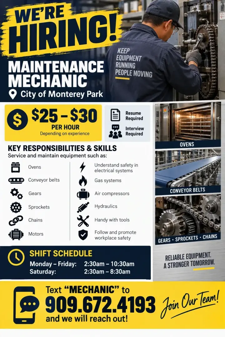 NOW HIRING - MAINTENANCE MECHANIC