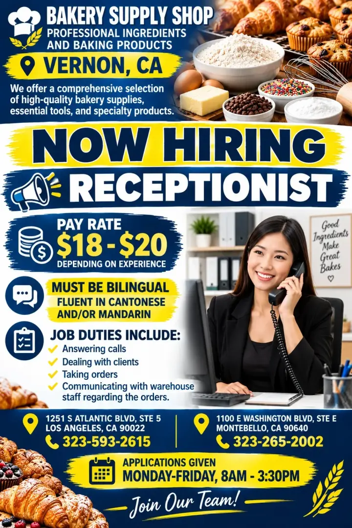 Bilingual Receptionist Needed in Vernon, CA