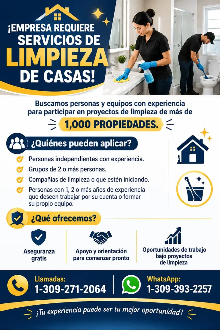 BUSCO PERSONAS CON ENERGIA PARA TRABAJO DE LIMPIEZA DE CASAS