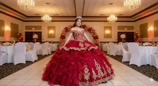 Una dama con vestido rojo de Quinceañera