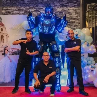 DJ Karisma crew with party robot