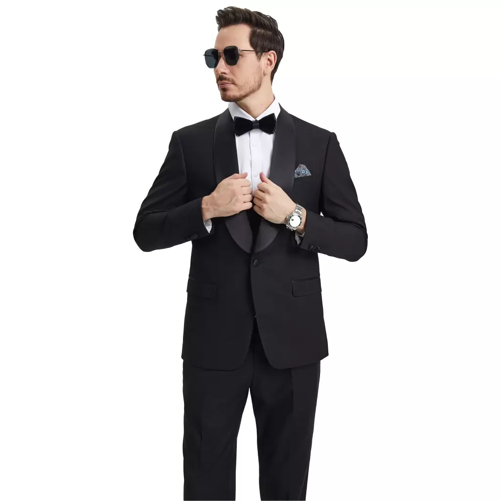 Stacy Adams - Indigo 3 Piece Hybrid Fit Tuxedo Satin Shawl Lapel